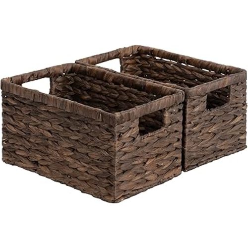 StorageWorks Storage Baskets for Organizing, Water Hyacinth Baskets for Shelves, Organizer Basket with Handles, Decorative Storage Basket for Closet, Pantry Organizers