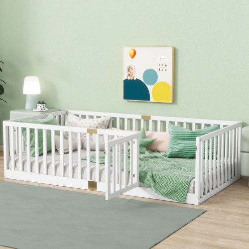 Solonm Kids Floor Bed With High Fence And Lockable Door Solid Wood Platforms Standard Bed & Reviews | Wayfair