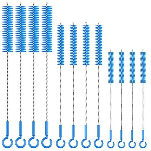 Upgraded Version 12 Pieces Drinking Straw Cleaning Brush Kit Blue, 12 Inches, 10 Inches and 8 Inches Straw Cleaner, Bendable Straw Brush For Multiple Size Straws