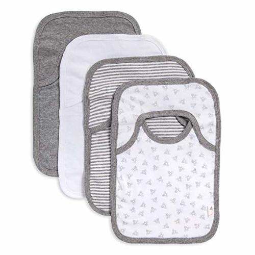 Burt's Bees Baby - Bibs, 4-Pack Lap-Shoulder Drool Cloths, 100% Organic Cotton with Absorbent Terry Towel Backing (Heather Grey) - Heather Grey Prints