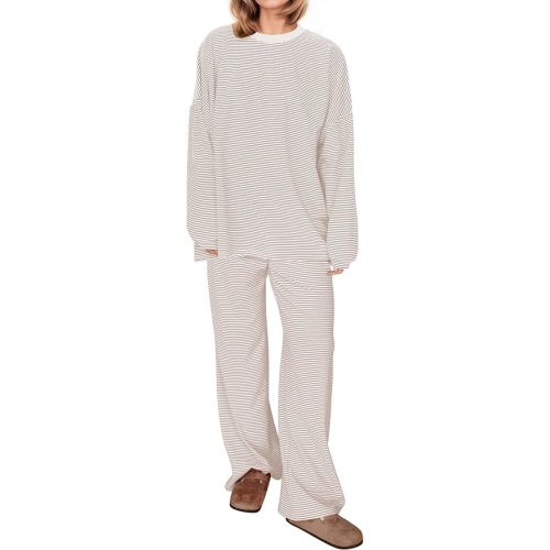 Womens Striped Lounge Set Oversized Long Sleeve TShirt