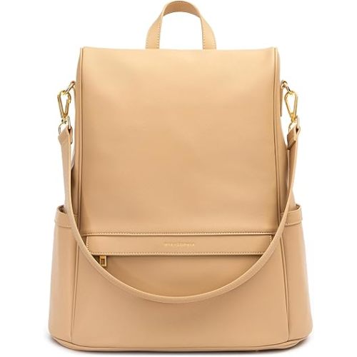 MIA + SOPHIA Leather Diaper Bag Backpack with USB Charging port, Changing Pad, Stroller Straps, and Bottle Holder (Brown Mia)