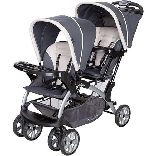 Baby Trend Sit N' Stand Convertible Multi-Use Easy Fold Travel Toddler & Baby Tandem Double Stroller with Safety Harness and Storage Basket, Magnolia