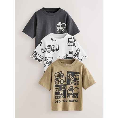 Buy Black Digger Short Sleeve Graphic T-Shirts 3 Pack (3mths-7yrs) from Next USA