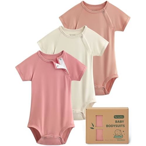 Yoofoss Baby Bodysuits Rayon Made From Bamboo, Soft Breathable Short Sleeve Newborn Baby Boy Girl Clothes 3 Pack