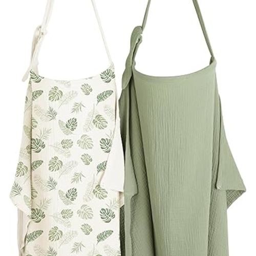 Konssy 2-Pack Muslin Nursing Cover Up for Breastfeeding Moms with Rigid Hoop, 100% Cotton, Lightweight & Breathable Breastfeeding Cover, Adjustable & Comfort