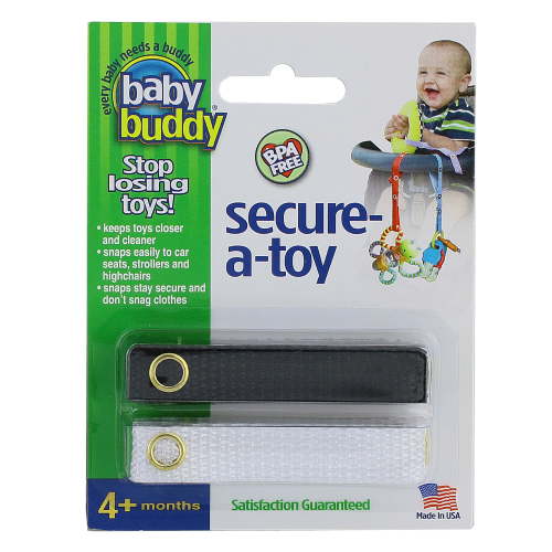 Baby Buddy Toddler Secure-A-Toy, Strap for Toys, Teether, Pacifier, Stroller, Car Seat, Black White