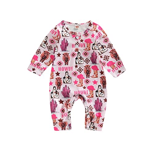 Baby Boy Girl Western Clothes Romper Short Sleeve Bodysuit Cow Print Jumpsuit Playsuit Ribbed Jumpsuit Summer Outfit