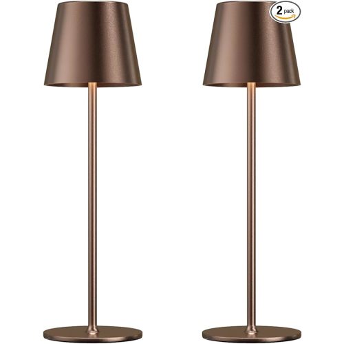 Cordless Table Lamp Rechargeable Brown - KK 2 Pack 5000mAH Battery Operated Lamp for Counter, 3 Color Stepless Dimming Wireless Lamp for Dining Table, Kitchen Counter, Outdoor Patio, Touch Control
