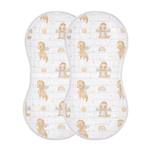 Watercolor Dragon Rainbow Striped Muslin Burp Cloths for Baby 2 Pack Soft 100% Cotton Baby Washcloths Bibs for Boy Girl