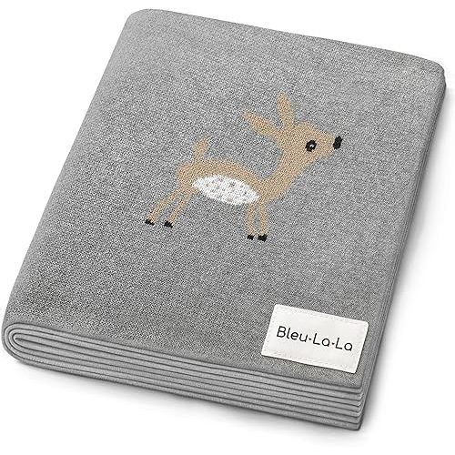 Knit Baby Swaddle Blanket - 100% Cotton Soft Cozy Receiving Swaddling Crib Stroller Quilt Blanket for Shower Gift Registry for Newborns, Infants, Toddlers, Unisex (Deer - Grey)