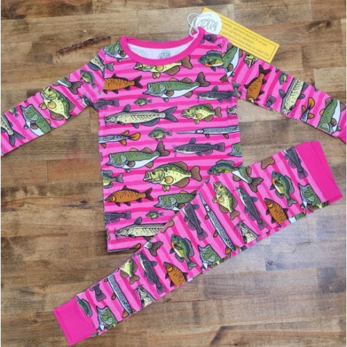 Pink Bamboo Toddler Set – Fresh Water Fish Print | DLM Leather