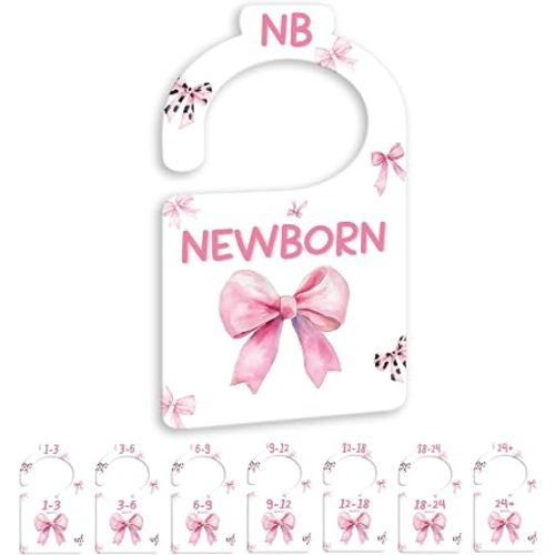 JMOST Pink Bows Baby Closet Dividers for Nursery Closet Organizer, Newborn to 24 Months Size Clothes, Hangers with Size Dividers, Double Sided