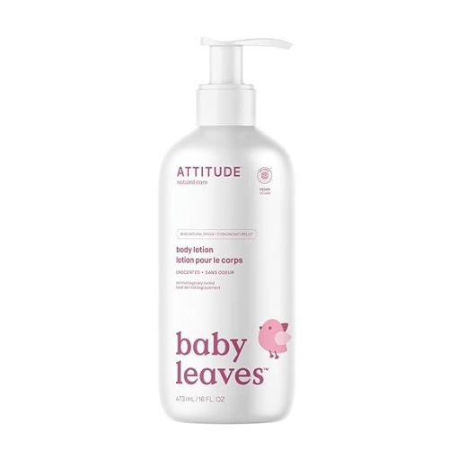 ATTITUDE Baby Lotion, EWG Verified Moisturizer, Dermatologically Tested Moisturizing Cream, Vegan and Cruelty-Free, Unscented, 16 Fl Oz