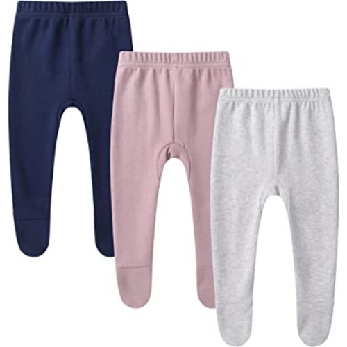 O2 BABY Organic Cotton Unisex Baby Pull-on Jogger Pants, Toddler Leggings, 3-Pack Crawling Pants 0-24 Months