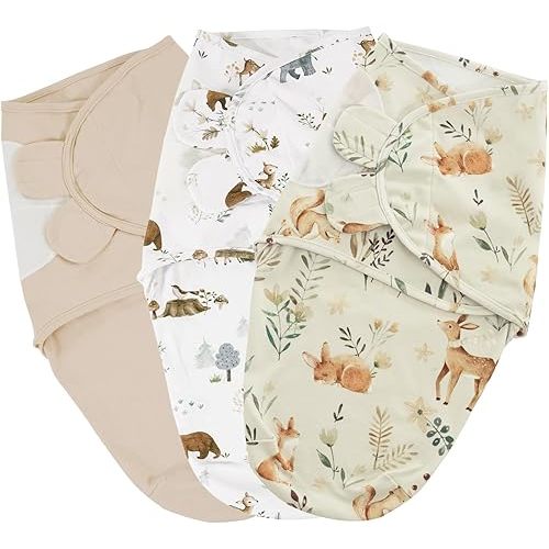 PHF 100% Cotton Baby Swaddle Sleep Sacks for Newborn, 3 Pack Soft Breathable Baby Swaddle Sack 0-3 Months for Boys Girls, Easy Adjustable, Blanket Wrap, Newborn Essentials (Woodland)