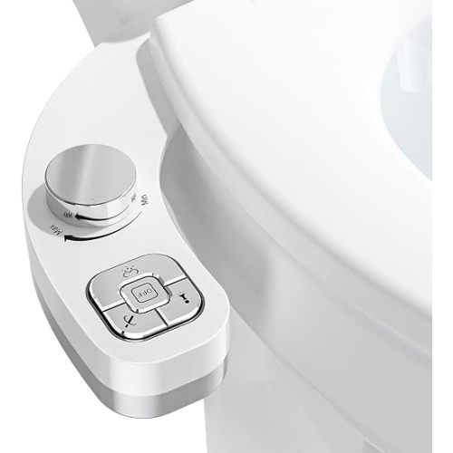 Bidet Attachment for Toilet, Dual Nozzle (Frontal and Rear Wash) Non-Electric Fresh Water Toilet Seat Attachment with Nozzle Self Cleaning, Adjustable Water Pressure(Chrome Silver)