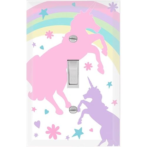 Girls Room Decor Light Switch Cover Plate Kids Room, Decorative Wall Accent for Baby Nursery, Teen Toddler Bedroom Bathroom Playroom (Pastel Unicorn)