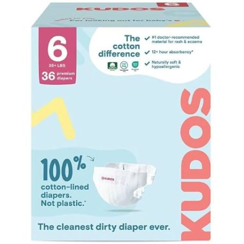 Kudos Chlorine Free Premium Diapers, Cotton-Lined, (Size 6, 36 Count)