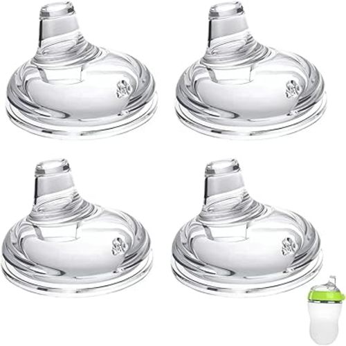Sippy Spout Nipples for Comotomo Baby Bottles, Transition Straw Sippy Cup 100% Food Grade Silicone Soft Nipple, 6m+, Pack of 4