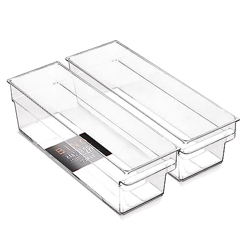 BINO | Plastic Storage Bins, Small - Shallow | THE HANDLER COLLECTION | Multipurpose Organizer Bins | Kitchen Pantry Organizers and Storage | Clear Containers for Organizing Home | Freezer Organizer