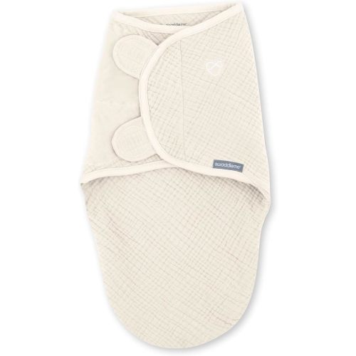 SwaddleMe by Ingenuity Muslin Original Swaddle, 100% Cotton, Size Small/Medium, for Ages 0-3 Months, 7-14 Pounds, Up to 26 Inches Long, 1.5 TOG - Cream