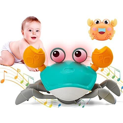 Baby Crawling Crab Musical Toy, Toddler Electronic Light Up Crawling Toy with Automatically Avoid Obstacle, Moving Toy for Toddler Babies by Boys Girls