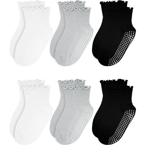 Girls Ruffle Socks Non-Slip Ankle Socks with Grips