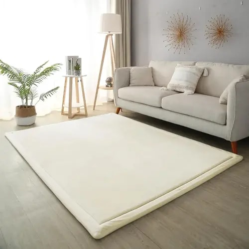 Loartee Coral Velvet Crawling Rugs & Play Mat (5'11"x6'7", Beige) for Toddler & Yoga