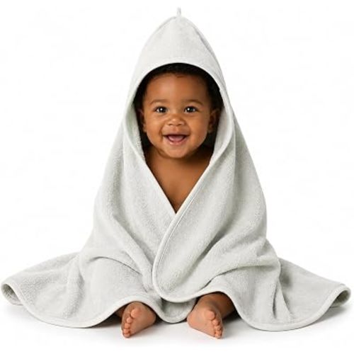 Hooded Baby Towels – 100% Organic Cotton Baby Bath Towels – Baby Boy Newborn Essentials - Super-Soft and Absorbent. (Pearl Grey)