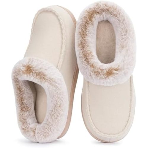 ULTRAIDEAS Women's Memory Foam House Slippers with Hard Bottom, Fur Lined House Shoes with Non-Slip Rubber Sole for Indoor & Outdoor
