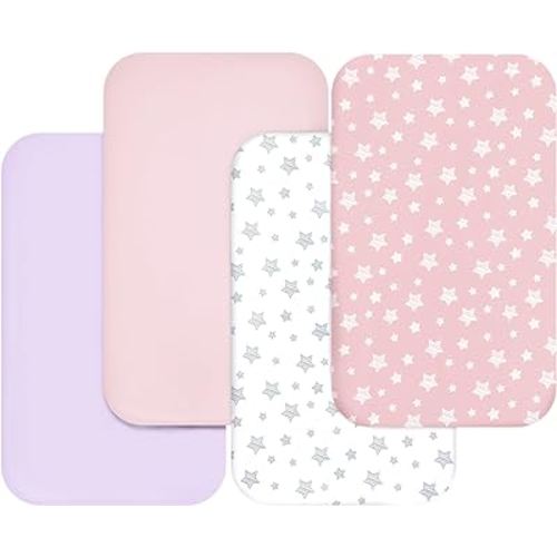 Bassinet Sheets for Baby Boys Girls 4 Pack(33" x 20"), Compatible with Mika Micky, Baby Delight, Dream On Me, Koola Baby, AMKE and Other Rectangle Bassinet Mattress, Pink