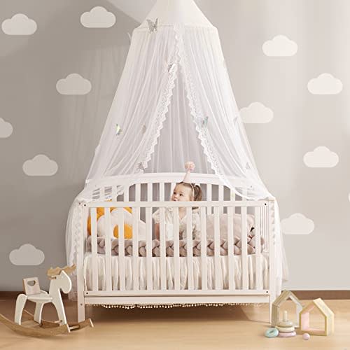LOAOL Kids Bed Canopy with Lace Hanging Canopy Net for Baby Crib Nook Castle Game Tent Nursery Play Room Decor (Butterfly)