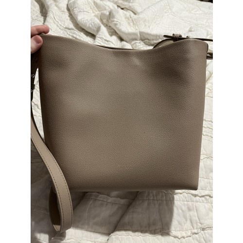 Mina Baie Harlow Vegan Mini Shoulder Bag Sand Beige Zip Gold Hardware Pockets