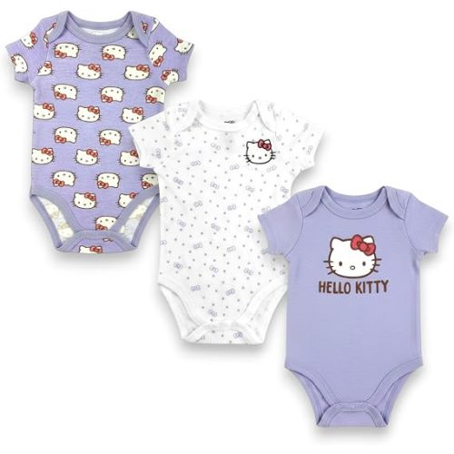 Hello Kitty Baby Girls’ 3-Pack Bodysuit – Infant Cotton Onesies Clothing Set, Purple, 3M
