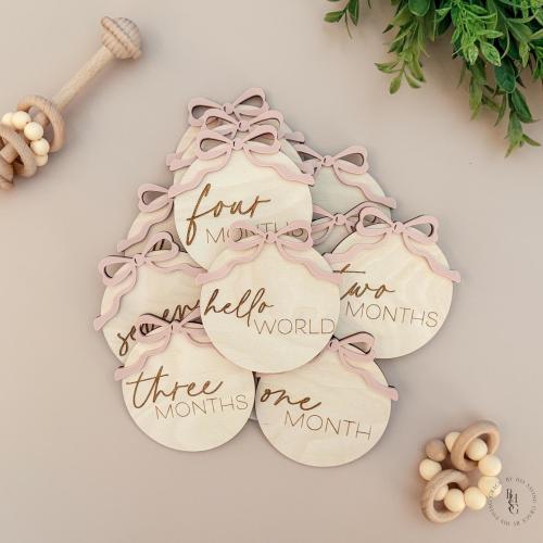 Bow Wooden Monthly Milestone Discs For Baby Photos | Monthly Milestone Marker | Milestone Cards | Monthly Signs For Baby Girl