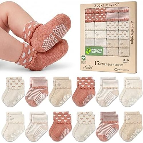 Organic Cotton GOTS Certified Infant Socks 12 Pair - 0-6 Months – Soft and Comfortable Infant Socks 0-6 Months, Premium Boys Cotton Socks, Gift for Newborn Boys