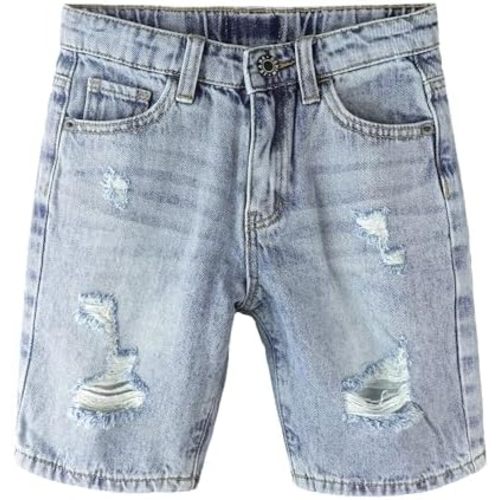 KIDSCOOL SPACE Baby Little Big Boys Denim Shorts,Elastic Waistband Inside Ripped Holes Stretch Jeans Summer Wear