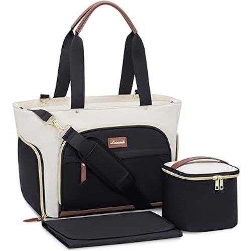 LOVEVOOK Breast Pump Bag & Diaper Tote - 3Pc Set for Breastfeeding Moms - Laptop Pocket, Cooler & Changing Pad - Fits Most Pumps