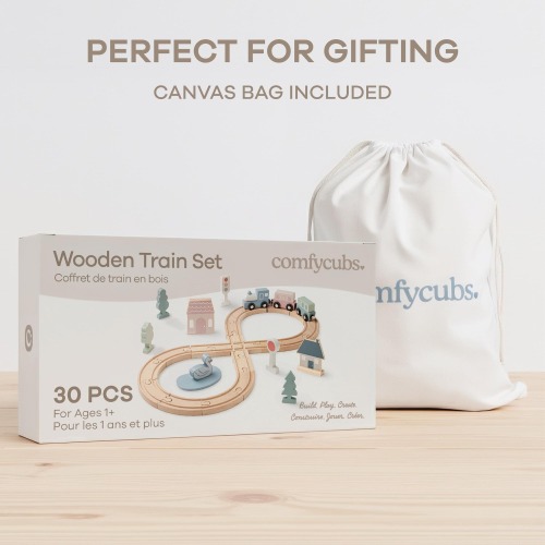 30-pc Wooden Train Set for Toddlers Ages 1+ by Comfy Cubs - 30 Pieces