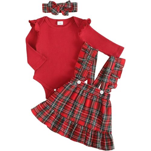 Kucnuzki Newborn Baby Girl Clothes Toddler Long Sleeve Ruffle Romper Top Infant Skirt Set Little Girl Overall Dress