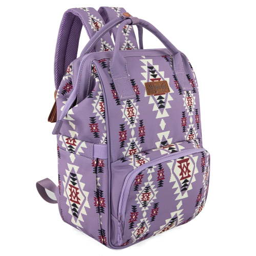 Montana West, Wrangler Aztec Travel Backpack Baby Bag, Lavender, Stroller Strap, Side Bottle Pockets
