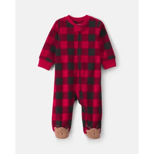 Baby Buffalo Check Fleece 2-Way Zip Sleep & Play Pajamas - Red/Black | Carter's