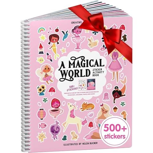 Cupkin Princess Sticker Book Activity for Kids, A Magical World by Cupkin, Toddler Airplane Travel Essentials, 500+ Stickers for Kids 12 Scenes + Coloring Book Pages, Princess Gift, Crafts Ages 2-8