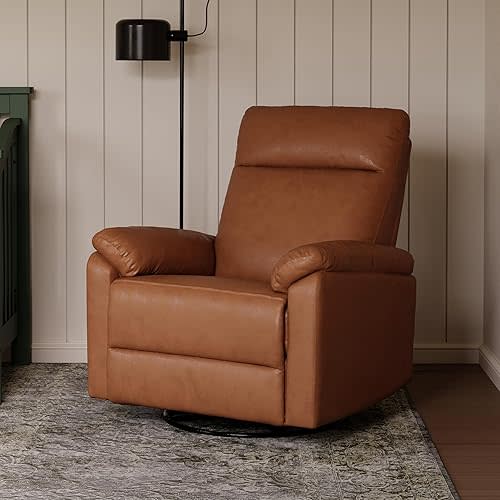 Davinci Suzy Glider Recliner Nursery Chair - Glider Rocking Chair for Nursery and Living Room - GREENGUARD Gold, FSC & Certi-PUR US Certified - 360° Swivel Rocker Recliner Chair (Vegan Tan Leather)