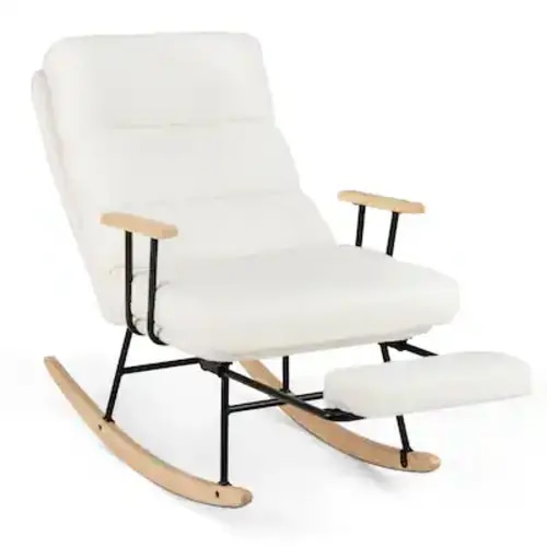 Costway - 1 PCS Nursery Rocking Chair with 5-level Adjustable Backrest & Retractable Footrest - White