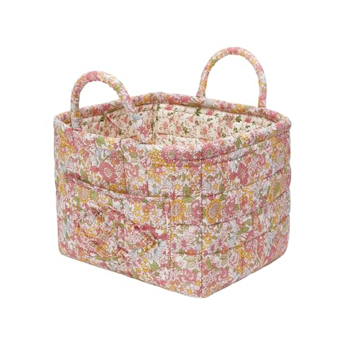Neaonau Quilted Fabric Storage Baskets with Handles, Boho Floral Gift Basket Foldable Organizer Bin for Home Decor, Picnic, Travel 12''x10''x10'' (Orange)
