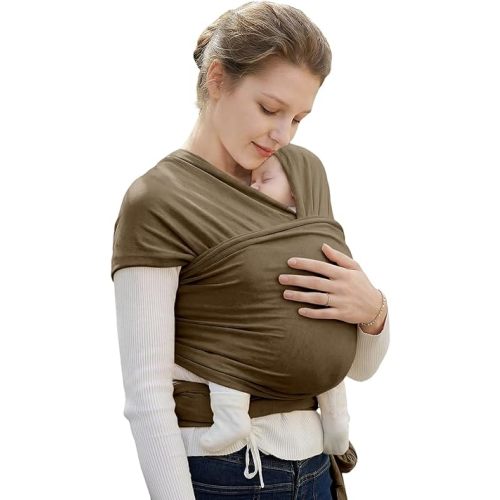 Baby Wrap Carrier, Baby Carrier Wrap Newborn(7-35lbs), Cotton Baby Sling Carriers Wearing Wrap Hands Free, Cozy Newborn Wrap One Size Fits All, Brown