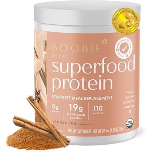 Boobie Body Superfood Protein Pregnancy and Postpartum Meal Replacement Shake, Vanilla Chai Flavor | 19g Protein | Safe for Lactation & Motherhood | Organic, Vegan, Zero Sugar, 1 Tub (20 Servings)