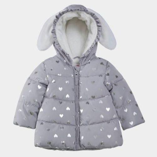 Rokka&Rolla Infant Girls' Fleece Puffer Jacket-Baby Warm Winter Coat-Gray Heart, size 6-9 Months